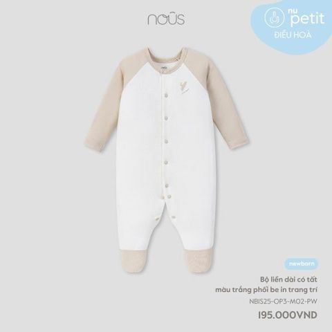 Body Dài Nous Liền Tất Trắng Phối Be In Trang Trí NB