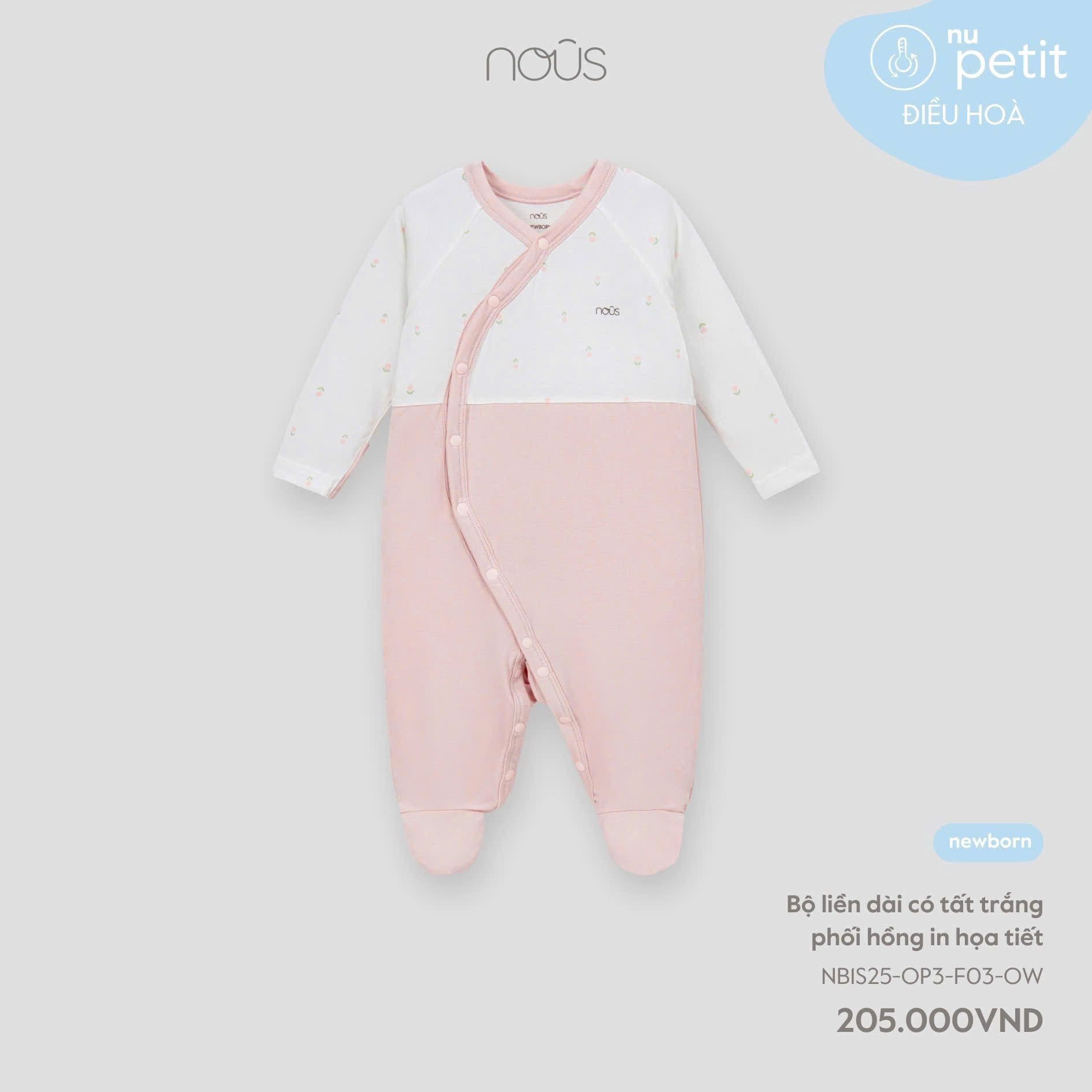 Body Dài Nous Liền Tất Cài Lệch Trắng Phối Hồng In Họa Tiết NB