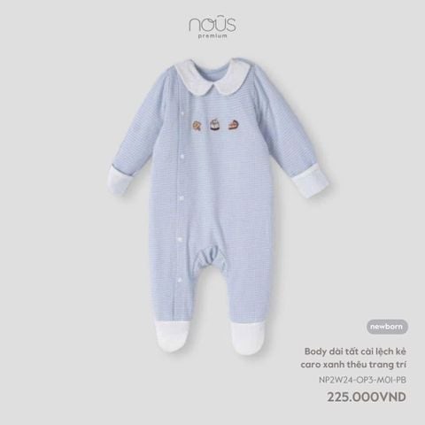 Body Dài Nous Liền Tất Cài Lệch Kẻ Karo Xanh Thêu Trang Trí NB