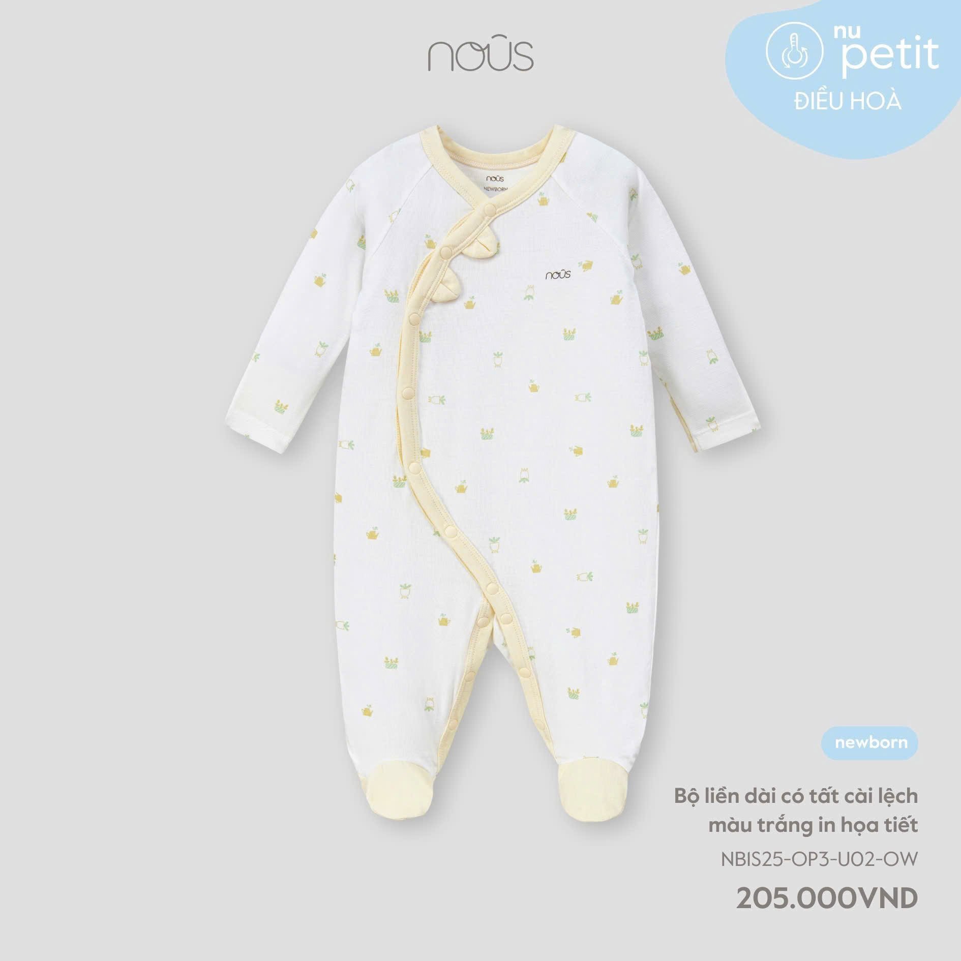 Body Dài Nous Liền Tất Cài Lệch Trắng In Họa Tiết NB