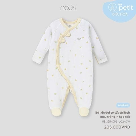 Body Dài Nous Liền Tất Cài Lệch Trắng In Họa Tiết NB