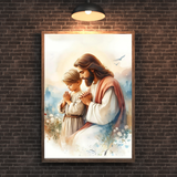  Tranh Treo Tường Chúa Giêsu Cầu Nguyện Cùng Em Bé Trai - Tranh Công Giáo Cao Cấp, Đẹp, Ý Nghĩa 