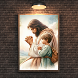  Tranh Treo Tường Chúa Giêsu Cầu Nguyện Cùng Em Bé Trai - Tranh Công Giáo Cao Cấp, Đẹp, Ý Nghĩa 