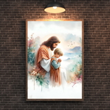  Tranh Treo Tường Chúa Giêsu Cầu Nguyện Cùng Em Bé Trai - Tranh Công Giáo Cao Cấp, Đẹp, Ý Nghĩa 