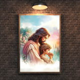  Tranh Treo Tường Chúa Giêsu Cầu Nguyện Cùng Em Bé Trai - Tranh Công Giáo Cao Cấp, Đẹp, Ý Nghĩa 