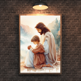  Tranh Treo Tường Chúa Giêsu Cầu Nguyện Cùng Em Bé Trai - Tranh Công Giáo Cao Cấp, Đẹp, Ý Nghĩa 
