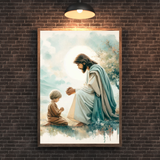  Tranh Treo Tường Chúa Giêsu Cầu Nguyện Cùng Em Bé Trai - Tranh Công Giáo Cao Cấp, Đẹp, Ý Nghĩa 