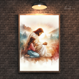  Tranh Treo Tường Tranh Chúa Giêsu Cầu Nguyện Cùng Em Bé Gái - Tranh Công Giáo Cao Cấp, Đẹp, Ý Nghĩa 