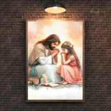  Tranh Treo Tường Tranh Chúa Giêsu Cầu Nguyện Cùng Em Bé Gái - Tranh Công Giáo Cao Cấp, Đẹp, Ý Nghĩa 