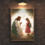  Tranh Treo Tường Tranh Chúa Giêsu Cầu Nguyện Cùng Em Bé Gái - Tranh Công Giáo Cao Cấp, Đẹp, Ý Nghĩa 