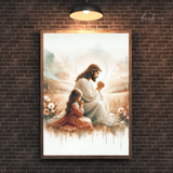 Tranh Treo Tường Tranh Chúa Giêsu Cầu Nguyện Cùng Em Bé Gái - Tranh Công Giáo Cao Cấp, Đẹp, Ý Nghĩa 