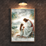  Tranh Treo Tường Tranh Chúa Giêsu Cầu Nguyện Cùng Em Bé Gái - Tranh Công Giáo Cao Cấp, Đẹp, Ý Nghĩa 