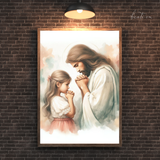  Tranh Treo Tường Tranh Chúa Giêsu Cầu Nguyện Cùng Em Bé Gái - Tranh Công Giáo Cao Cấp, Đẹp, Ý Nghĩa 