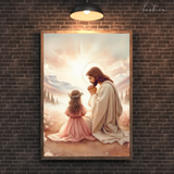  Tranh Treo Tường Tranh Chúa Giêsu Cầu Nguyện Cùng Em Bé Gái - Tranh Công Giáo Cao Cấp, Đẹp, Ý Nghĩa 
