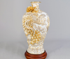Mai bình công danh phú quý men sứ trắng kích thước cao 48cm đắp nổi vẽ vàng 24k