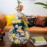  Hồ Lô Phong Thủy kim long ngàn hoa đắp nổi men sứ xanh lục bảo chuẩn Bát Tràng kích thước 75cm | Quà Tặng Phong Thủy hồ lô gốm sứ 