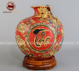  Bình Hút Tài Lộc gốm Bát Tràng phúc lộc thọ men sứ đỏ kích thước 40cm đắp nổi kênh bong vẽ vàng | Quà Tặng Cao Cấp bình hút tài lộc Bát Tràng 
