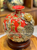  Bình Hút Tài Lộc gốm Bát Tràng họa tiết công danh phú quý men sứ đỏ đắp nổi vẽ vàng kích thước 40cm 