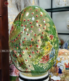  Trứng phong thủy gốm Bát Tràng công danh phú quý nền xanh ngọc vẽ vàng 24k kích thước 60cm 