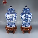  Chóe gốm sứ Bát Tràng họa tiết tứ linh long ly quy phụng men lam dung tích 20l 