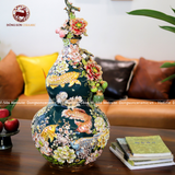  Hồ Lô Phong Thủy kim long ngàn hoa đắp nổi men sứ xanh lục bảo chuẩn Bát Tràng kích thước 75cm | Quà Tặng Phong Thủy hồ lô gốm sứ 