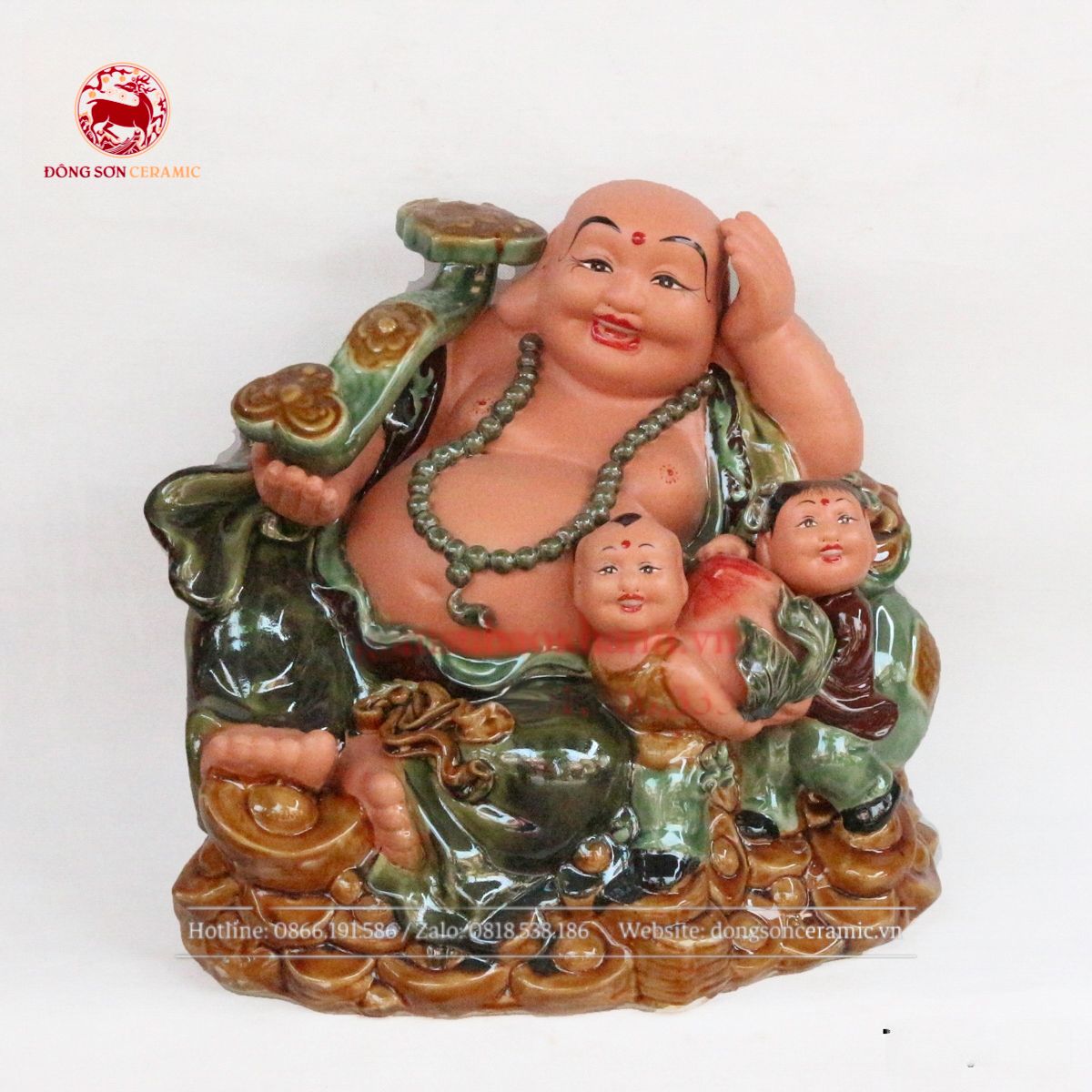  Tượng Di Lặc Trường Thọ men hổ phách cao 66cm 