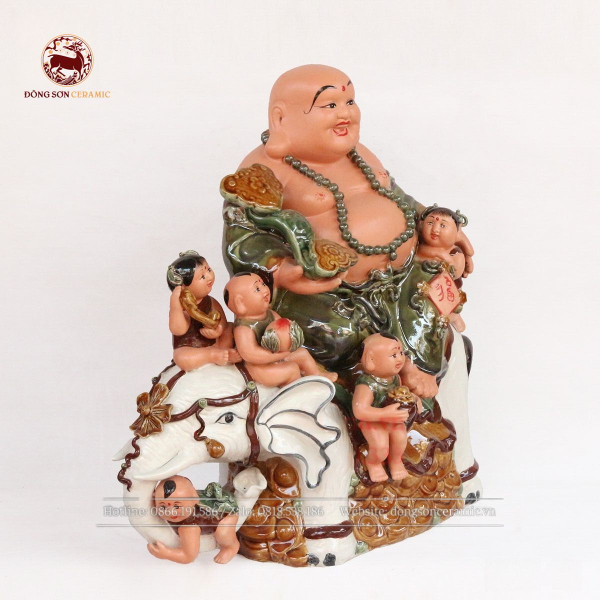  Tượng Di Lặc Ngũ Phúc men hổ phách cỡ to dài 66cm 