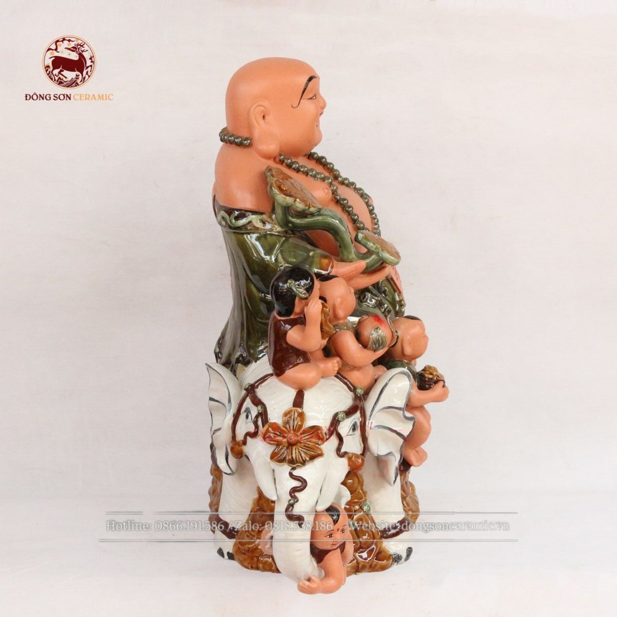  Tượng Di Lặc Ngũ Phúc men hổ phách cỡ to dài 66cm 