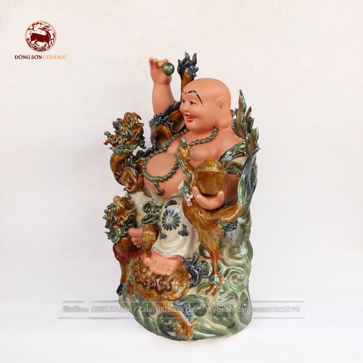  Tượng Di Lặc Tứ Linh hội tụ men rạn cao 68cm 