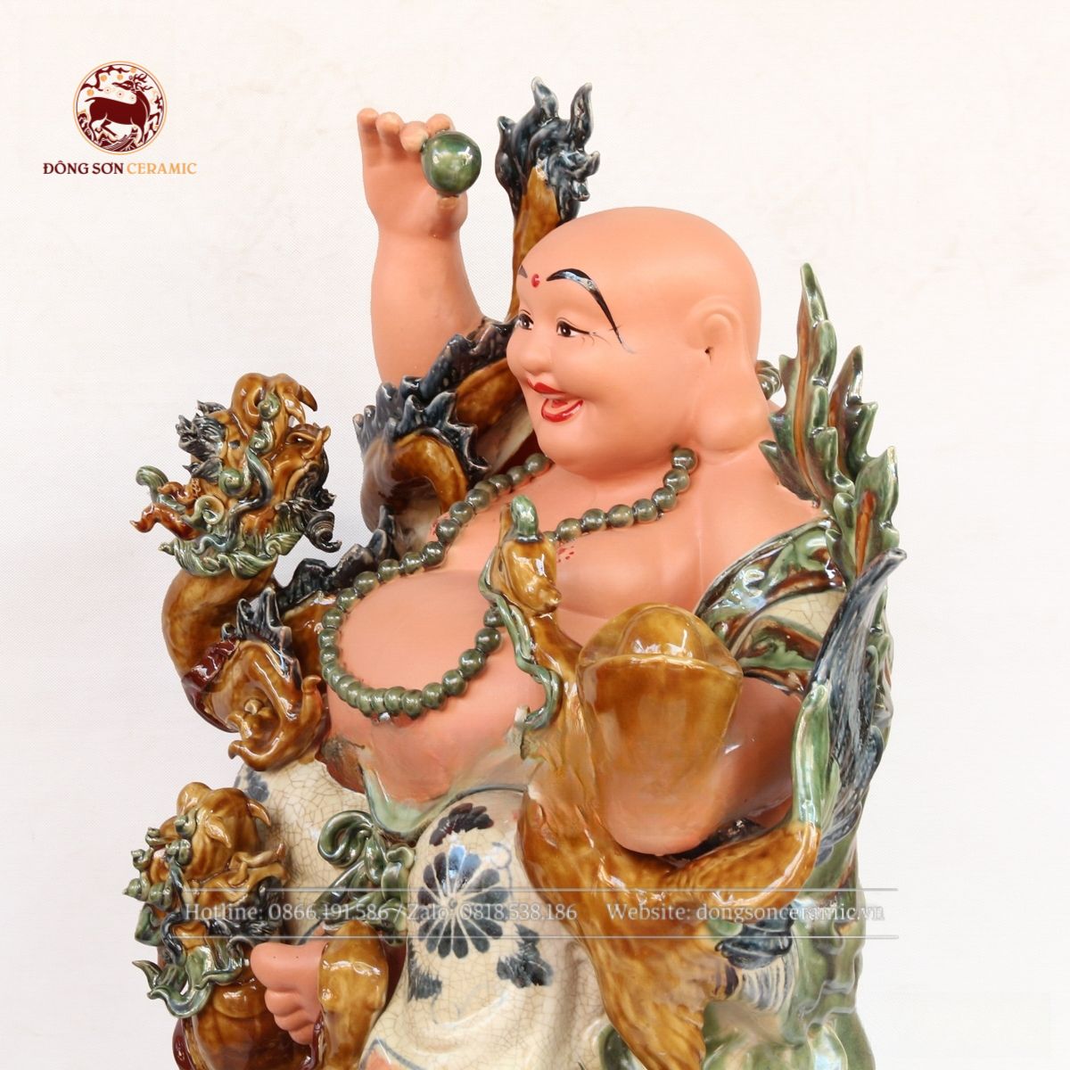  Tượng Di Lặc Tứ Linh hội tụ men rạn cao 68cm 