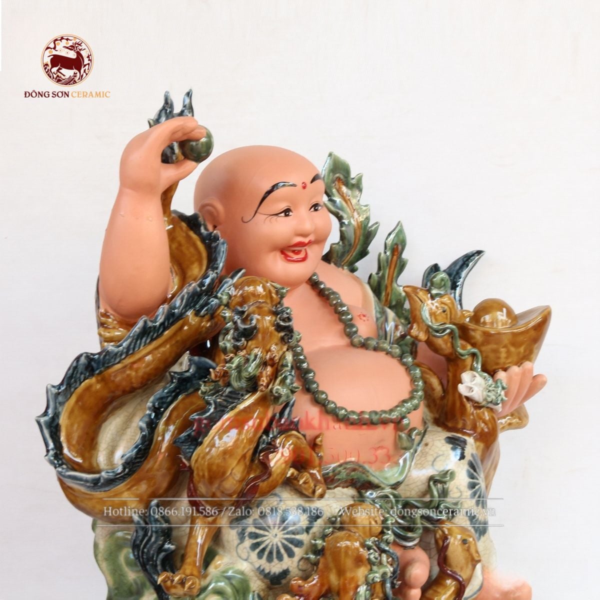  Tượng Di Lặc Tứ Linh hội tụ men rạn cao 68cm 