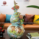  Hồ Lô Phong Thủy mã đáo thành công men sứ xanh đắp nổi chuẩn Bát Tràng kích thước 75cm | Quà Tặng Phong Thủy hồ lô gốm sứ 