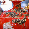  Mai bình mã đáo thành công men sứ đỏ kích thước cao 35cm đắp nổi vẽ vàng 24k 