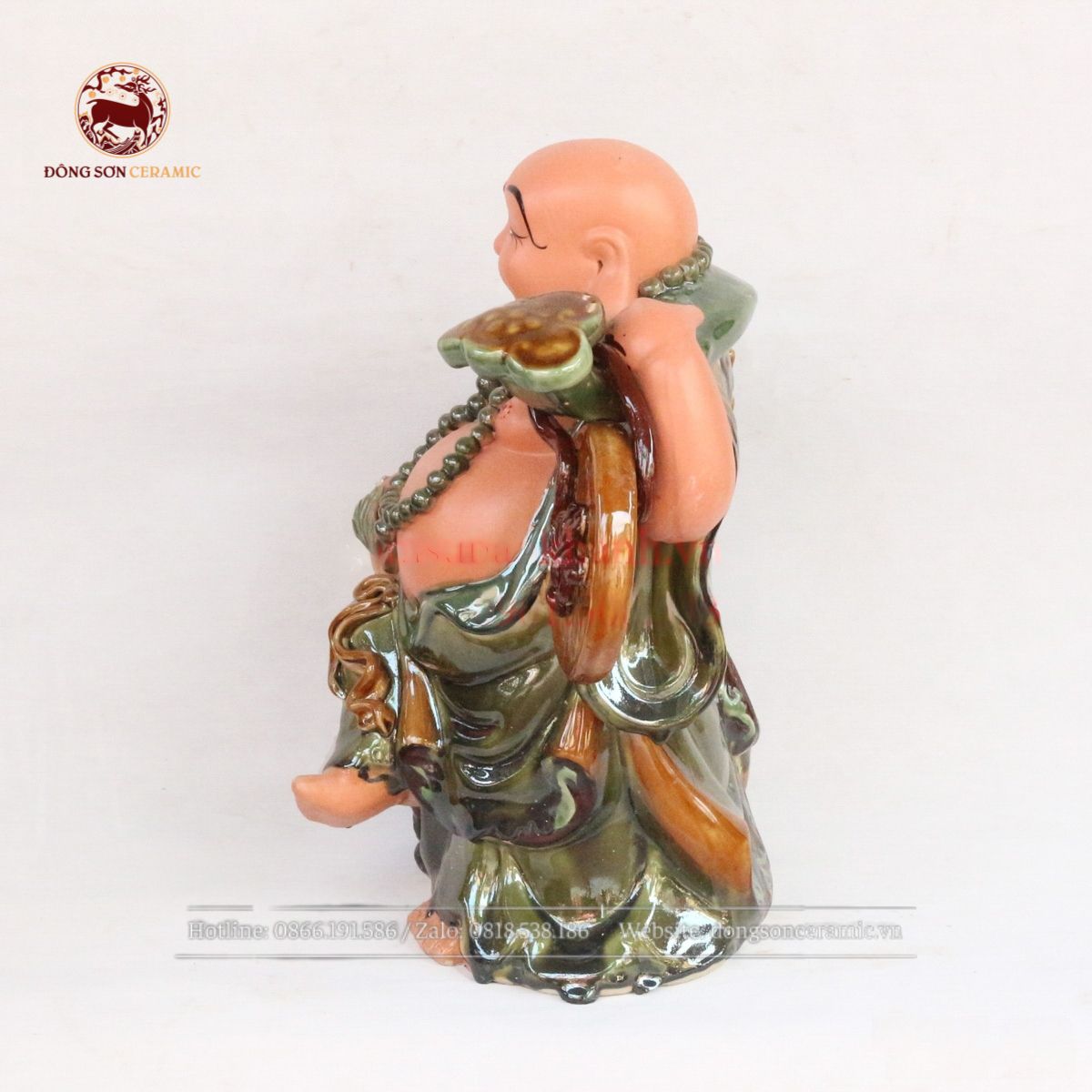  Tượng Di Lặc Vinh Hoa Phú Quý men hổ phách dài 61cm 
