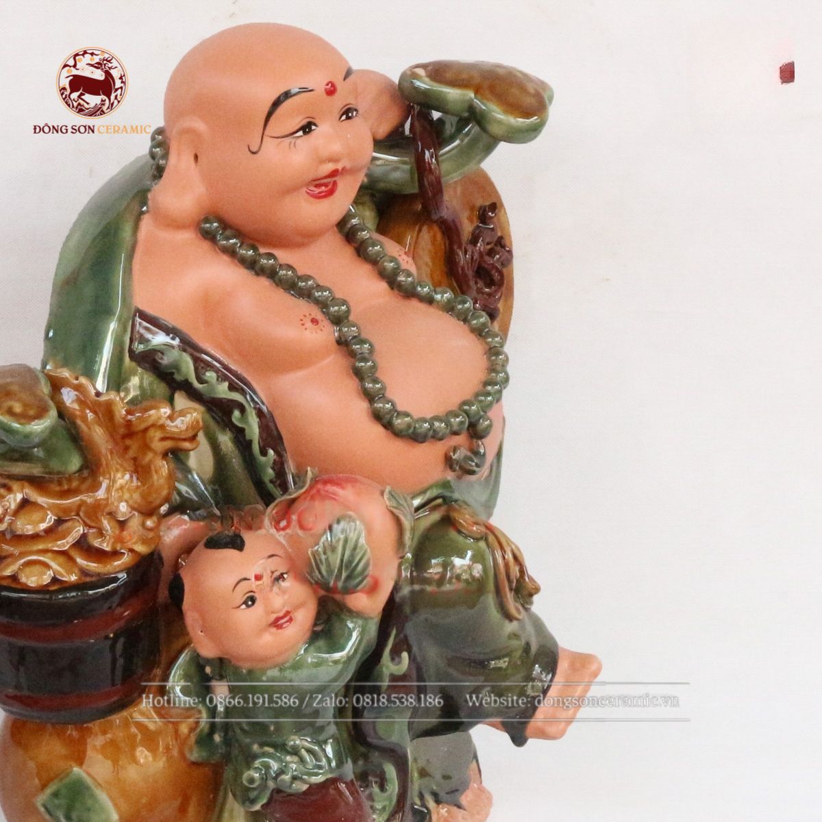  Tượng Di Lặc Vinh Hoa Phú Quý men hổ phách dài 61cm 