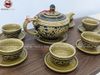  Bộ ấm chén Bát Tràng men sứ nâu họa tiết khắc nổi 14 vật phẩm 