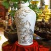 Lọ hoa mai hạc men trắng sứ kích thước cao 40cm đắp nổi vẽ vàng