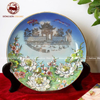  Đĩa cảnh Bát Tràng họa tiết văn miếu đắp nổi thủ công đường kính 40cm men sứ xanh ngọc vẽ vàng | quà tặng cao cấp 