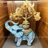  Tượng voi men sứ cao cấp cõng cây thạch anh vàng thiên nhiên cao 34cm 