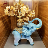  Tượng voi men sứ cao cấp cõng cây thạch anh vàng thiên nhiên cao 34cm 