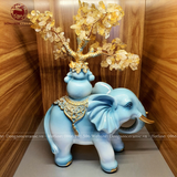  Tượng voi men sứ cao cấp cõng cây thạch anh vàng thiên nhiên cao 34cm 