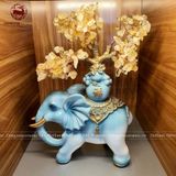  Tượng voi men sứ cao cấp cõng cây thạch anh vàng thiên nhiên cao 34cm 