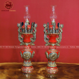  Đèn thờ gốm sứ Bát Tràng Mạc Long Chầu Nguyệt men sứ đỏ đắp nổi vẽ vàng 