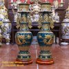 Đèn thờ gốm sứ Bát Tràng Mạc Long Chầu Nguyệt men sứ xanh lục bảo đắp nổi vẽ vàng