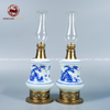  Đèn thờ gốm sứ Bát Tràng thắt đại chân đồng men chàm cổ vẽ sơn thủy 