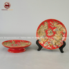  Mâm bồng họa tiết song long chầu nguyệt men sứ đỏ đắp nổi vẽ vàng đường kính 30cm 