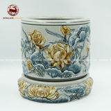  Bát hương họa tiết hoa sen men rạn đắp nổi đường kính 25cm 