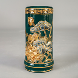  Ống hương gốm sứ Bát Tràng hoa sen men sứ xanh lục bảo đắp nổi vẽ vàng 