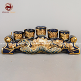  Kỷ ngai thờ bộ 5 thẳng gốm sứ Bát Tràng men sứ xanh coban họa tiết hoa sen đắp nổi vẽ vàng 