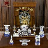  Bộ Đồ Thờ Bát Tràng gốm sứ Bát Tràng trên ban thần tài họa tiết hoa sen vẽ hàng 24k 15 vật phẩm | Đồ Thờ Gốm Bát Tràng 